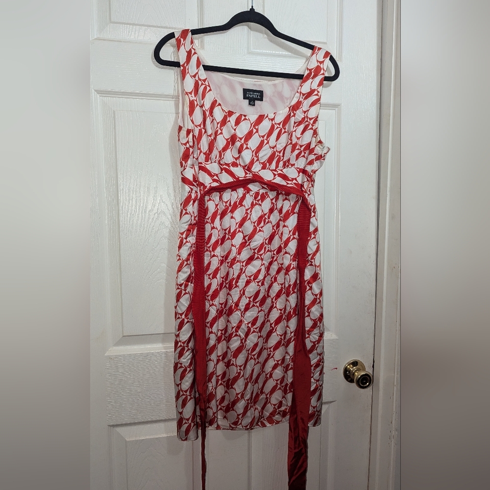 Adrianna Papell Dress Silk Blend Sleeveless Lined Dress Coral and White 12